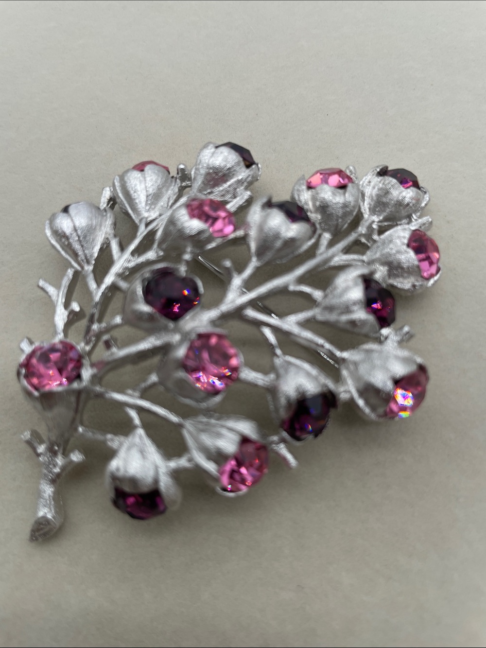 Sarah Coventry Silver-Tone Wisteria Branch Brooch with Pink Rhinestones
